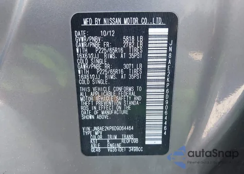 2013 Nissan Quest S из США, поврежденный, VIN JN8AE2KP6D9064464